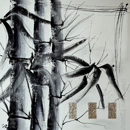 Bambus - Mixed Media 80 x 80 gespachtelt Acryl gemalt von Veronika Hieronymus