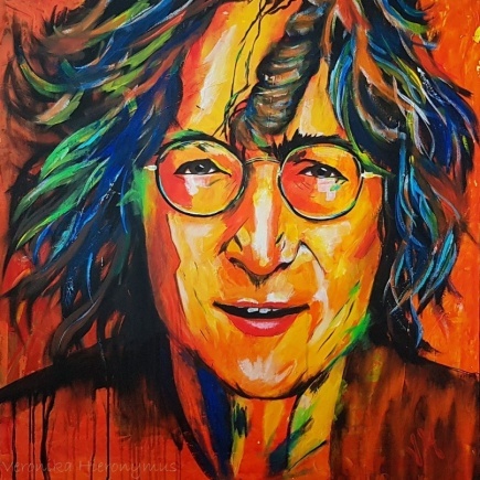 Veronika Hieronymus John Lennon - Acryl 90 x 90 Pop Art Porträt in Acryl von Veronika Hieronymus