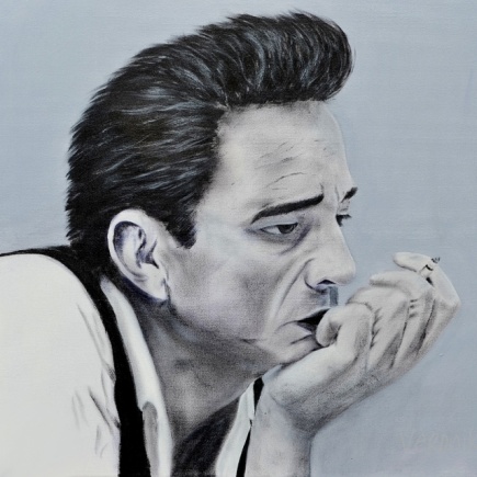 Veronika Hieronymus Johnny Cash - Acryl 80 x 60 gemalt auf Leinwand in Acryl von Veronika Hieronymus